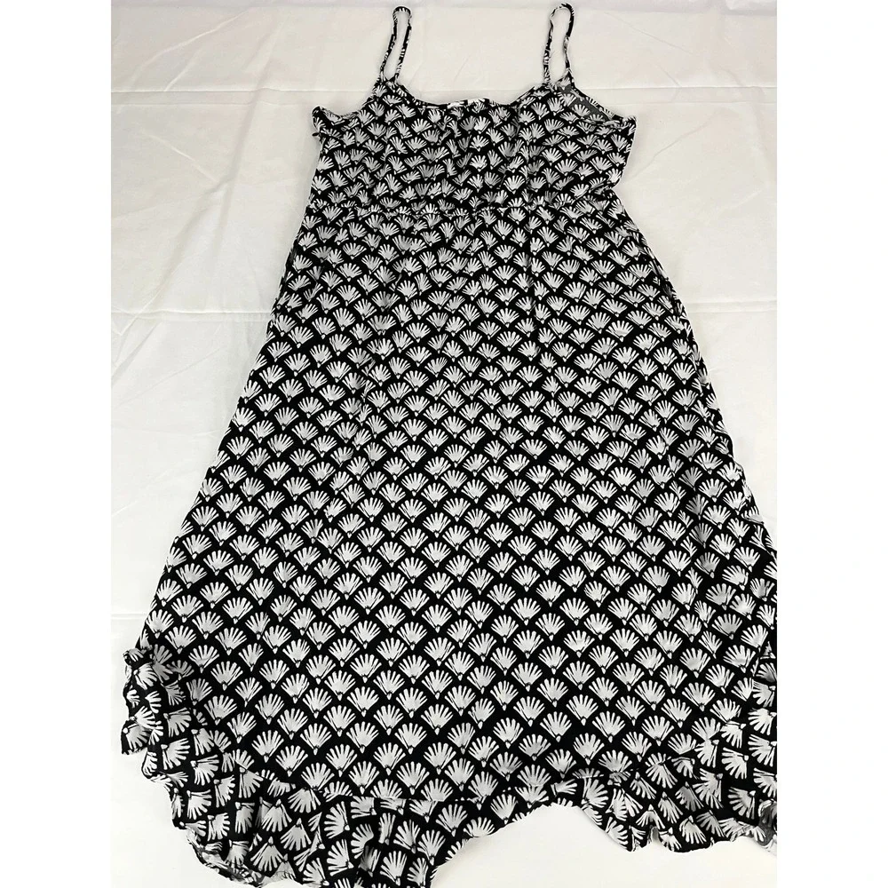 J. Crew Black & White Fan Print Midi Sun‎ Dress Sleeveless Size 12 Summer